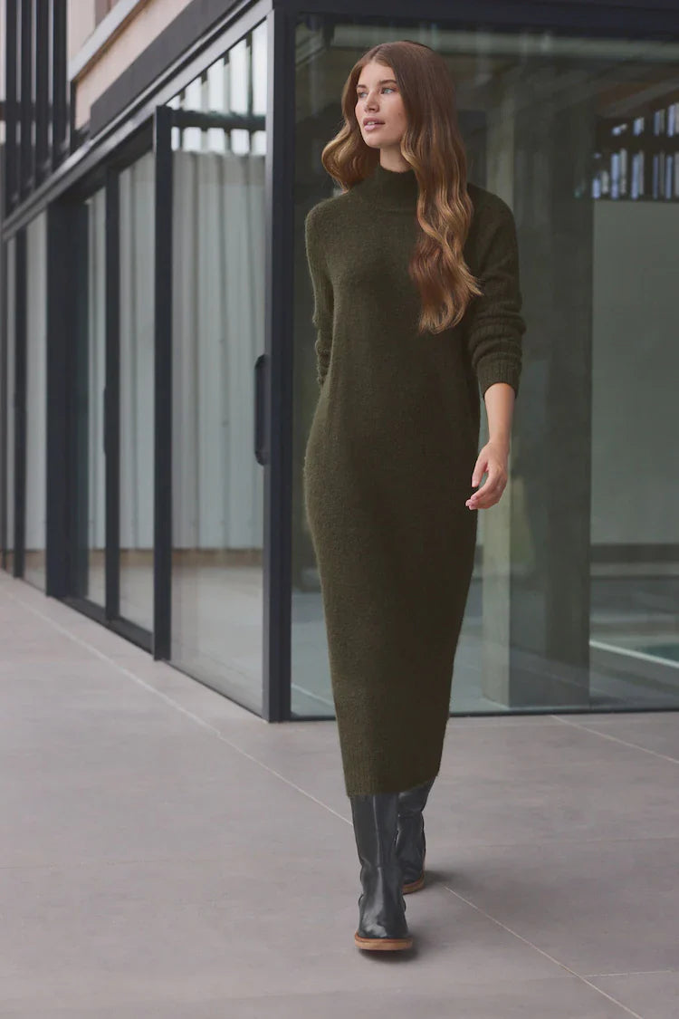 Women High Neck Long Sleeve Maxi Knitted Jumper Dress