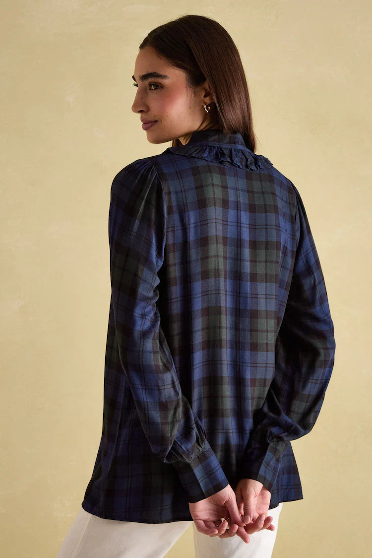 Joules Harper Black Check Pussybow Tie Blouse