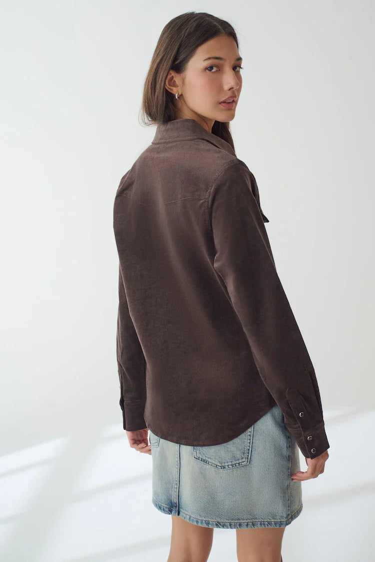 Chocolate Brown Long Sleeve Corduroy Shirt